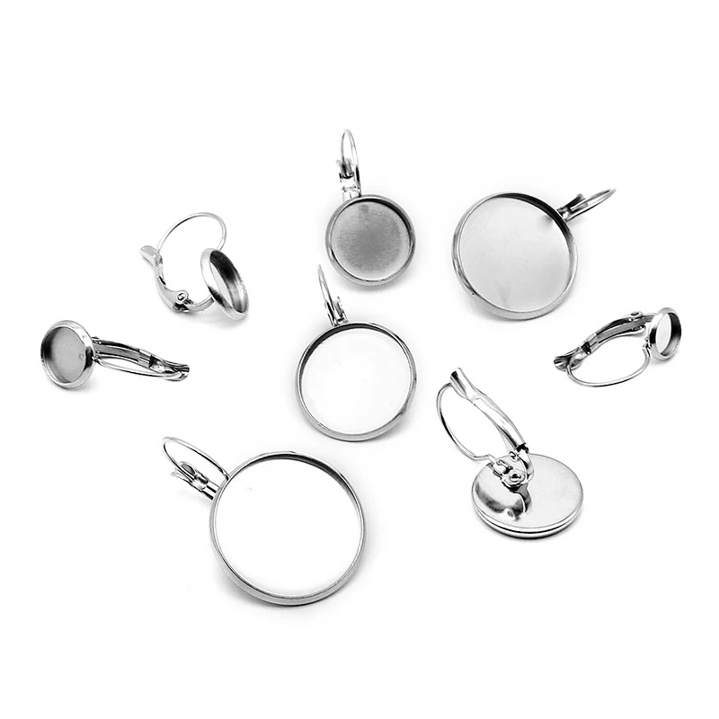 10 шт./лот крючки для сережек Круглые Кабошон из нержавеющей стали Камея Настройки
