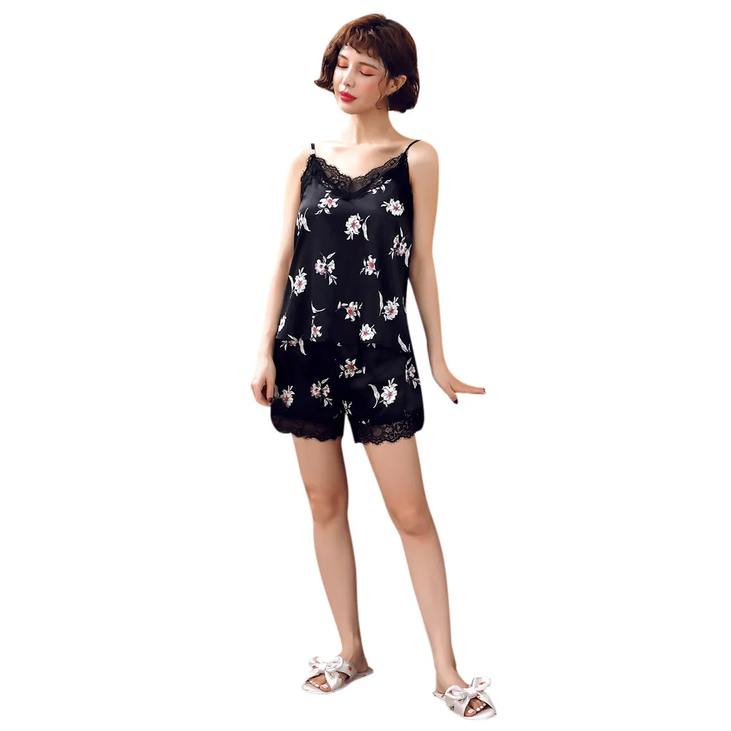 Sexy Sleeveless Nighties Sleepwear Silk Satin Hot Sale Women Lingerie Nightwear Underwear Short Set D300530 | Женская одежда