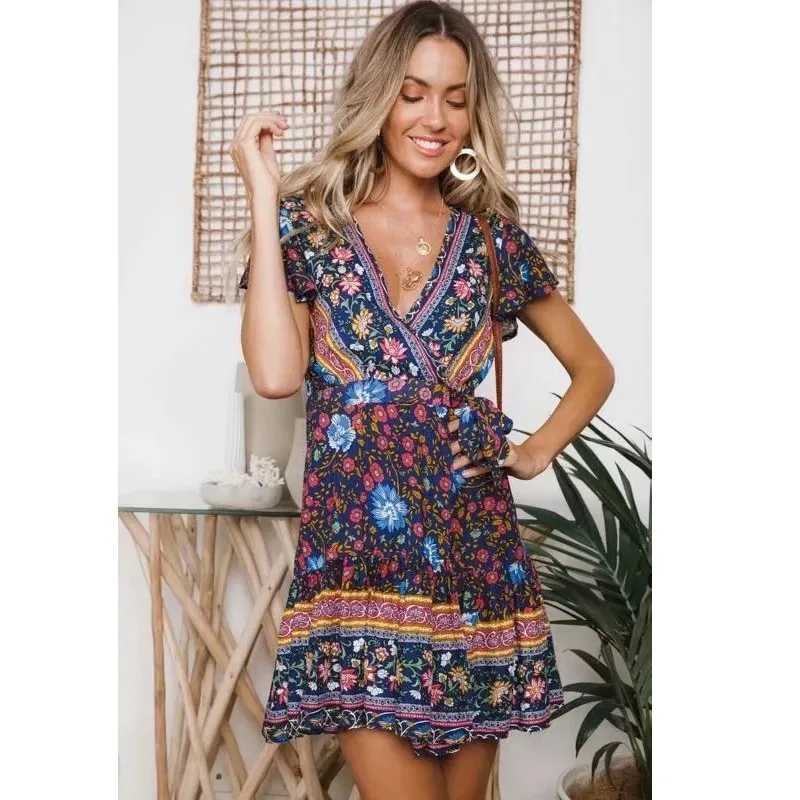 Мода 2019 новое летнее сексуальное женское мини платье с цветочным принтом и