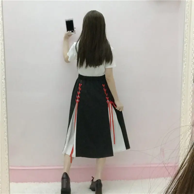 Летние готические женские юбки черные элегантные OL леди Сладкий Harajuku Готический Алин Сексуальная уличная на шнуровке Женская мода Ретро Юбка