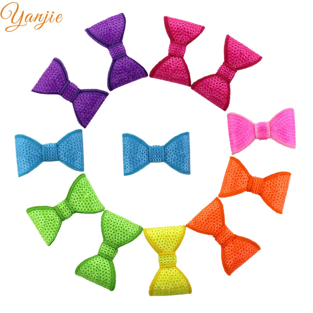 70pcs/lot 2'' Tiny Neon Sequins Bow Girls Mini Hair Clips For Kids DIY Hairbow Headband Solid Accessories |