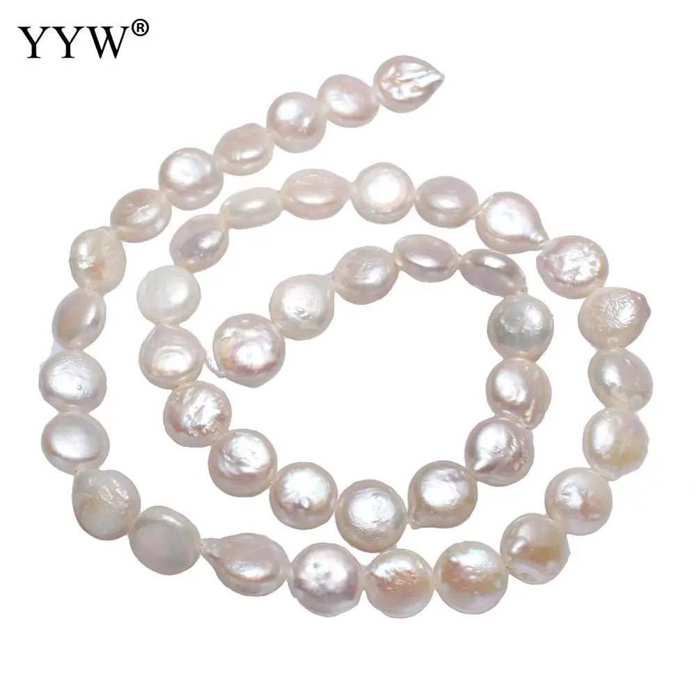 

YYW Cultured Coin Freshwater Pearl Beads Flat Round Natural White 8-9mm Approx 0.8mm Sold Per Approx 15.3 Inch Strand