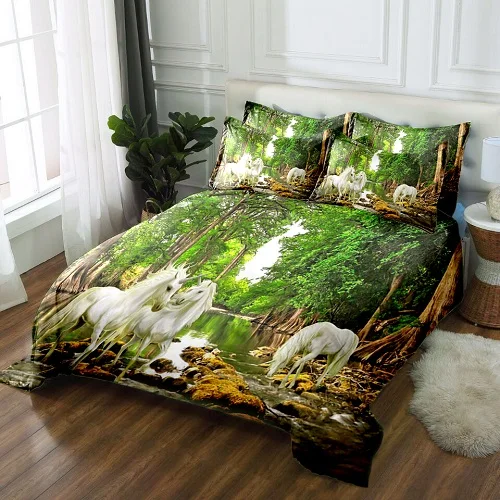 3d bedding set Единорог 3D постельные принадлежности набор двойной полный королева califoria king простыня льняной набор один двойной спальный набор пододеяльник/пододеяльник наволочка - Цвет: 3d bedding set