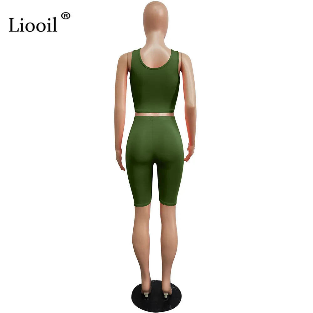 Liooil неоновый зеленый облегающий комплект из 2 предметов, женские обтягивающие наряды, спортивные костюмы, сексуальный топ на бретелях и байкерские шорты, летний комплект для активного отдыха