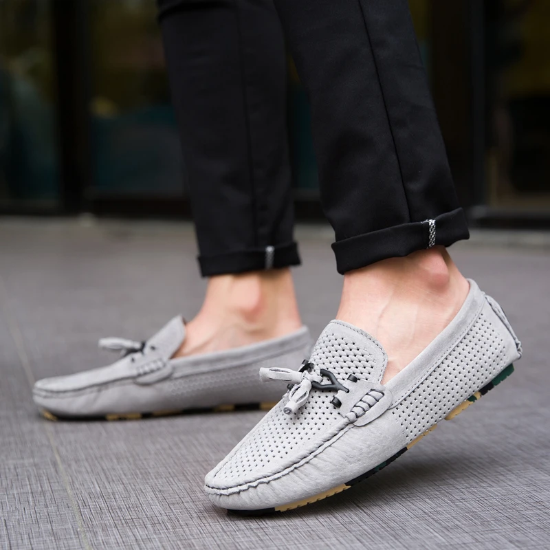 Мужские замшевые лоферы без застежки синие повседневные Мокасины топ-сайдеры