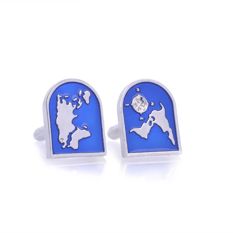 Мужские мировые футболки с картой Запонки Свадебные синие посеребренные