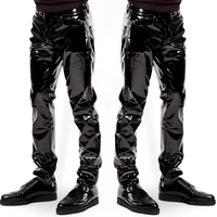 mens nightclub party slim shiny patent pvc leather tight pants black straight trousers b3