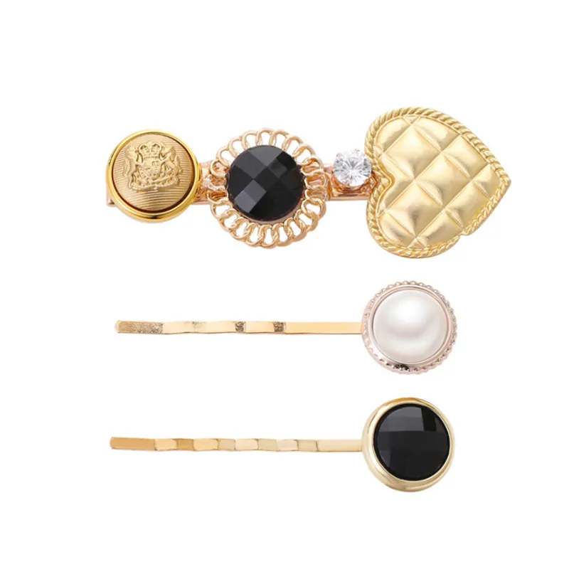Kymyad 3Pcs/ Set Korea Fashion Metal Hairpins Imitiation Pearl Beads Hair Clips Bobby Pin Barrette Hairpin Hair Accessories - Metal color: 1