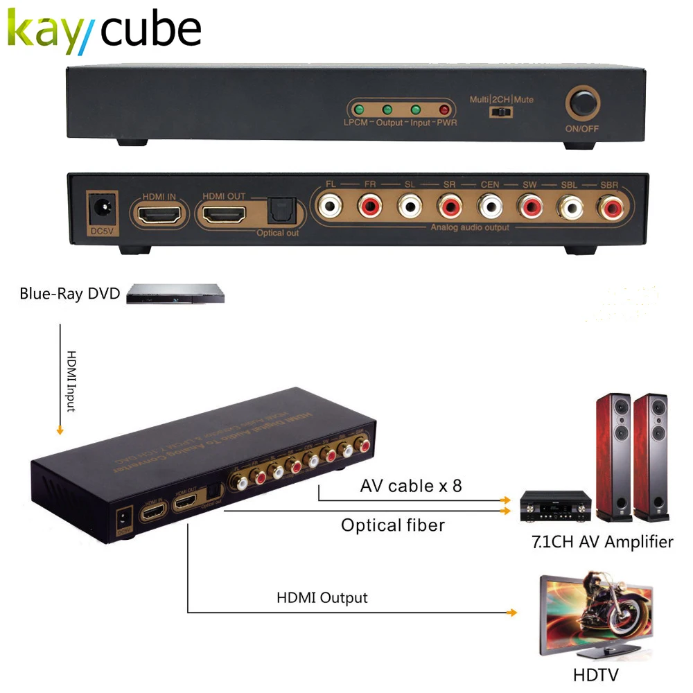 Оптический цифро аналоговый аудио экстрактор Kaycube HDMI в 7.1ch преобразователь LPCM 7 1