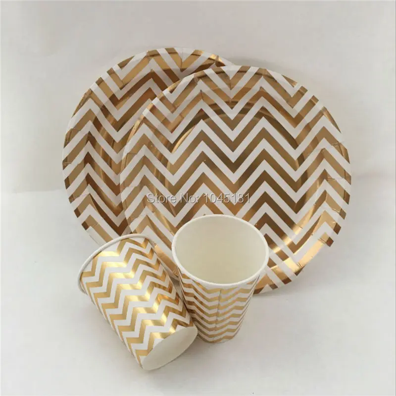 Набор бумажных изделий для вечеринок Золотая/серебряная тема одноразовые шеврон