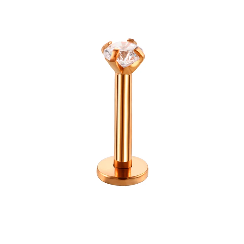 Rose Gold Zircon 1 шт., Cystal CZ, кольцо для губ, шпильки, 16 калибра, серебряный цвет, хирургическая сталь, Лабрет, кольцо, Монро, для губ, пирсинг, ювелирные изделия - Окраска металла: Rose Gold Zircon