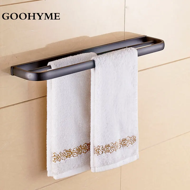 Modern Gold Plating Double Towel Bar Wall Mounted Stainless Steel Hanger Bathroom Accessories Retro Rail Rack BA003 | Обустройство