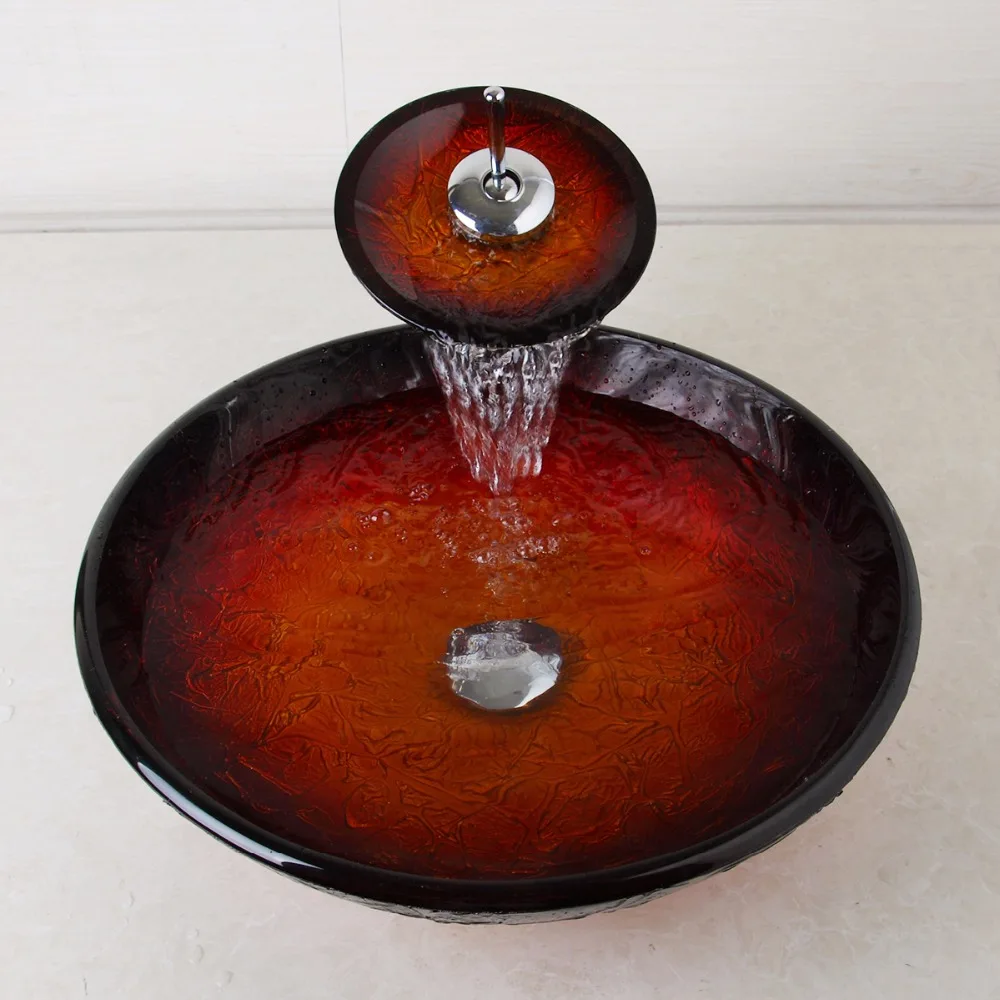 YANKSMART Artist красная раковина из закаленного стекла кран для умывальника набор