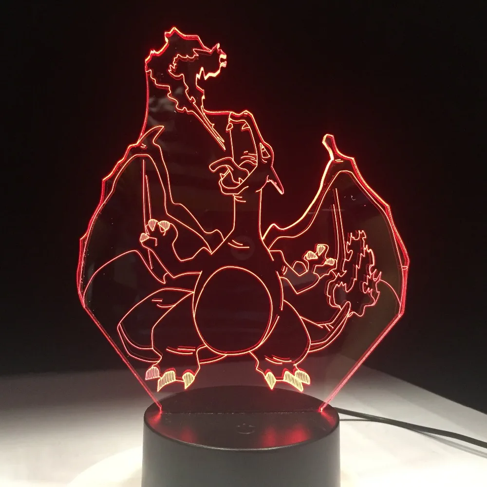 Лампа Покемон Charizard форма 7 цветов Изменение ночник 3D Настольная лампа Бесплатная