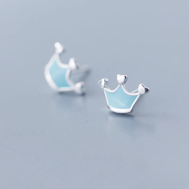 MloveAcc Fashion 925 Sterling Silver Blue Heart Crown Stud Earrings for Women Authentic Original Jewelry Gift | Украшения и
