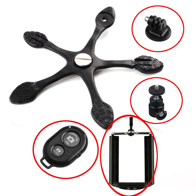 Мини Гибкий штатив для улицы Gecko Spider Stand Hoders Bluetooth пульт дистанционного управления Зажим для телефона Gopro Sj4000 JCAM Спортивная камера - Цвет: Black