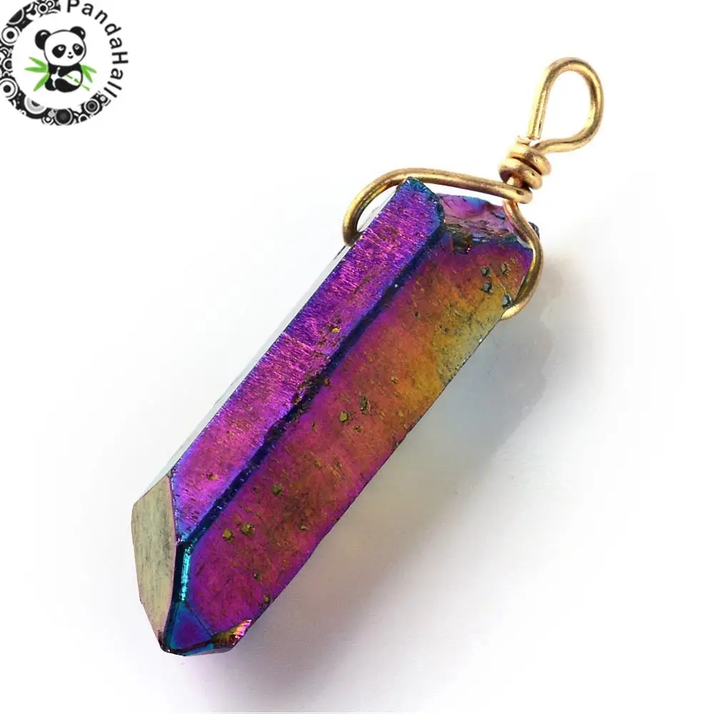 

10pcs Electroplate Natural Crystal Pendants Piont Pendants with Findings Golden Mixed Color DIY Jewelry Finding Making Necklaces