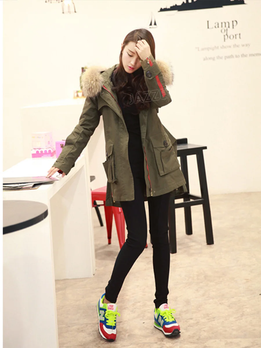 Куртка женская зимняя со съемной подкладкой и воротником из меха енота | Женская