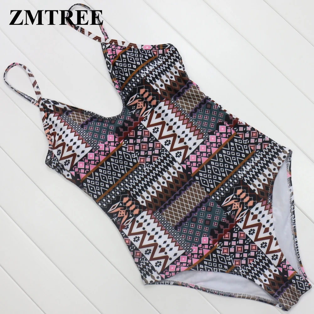 ZMTREE ретро купальники с принтом Женский цельный купальник винтажный пляжный