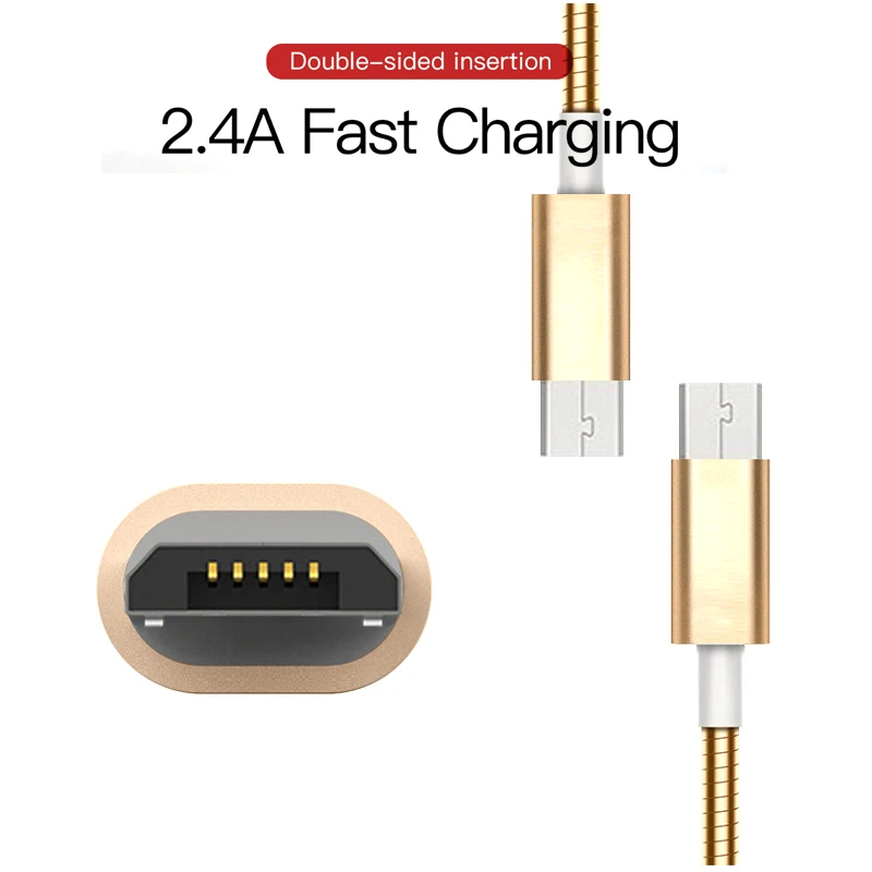 Кабель Micro USB 2.4A металлический пружинный кабель для быстрой зарядки USB кабель для передачи данных для samsung Xiaomi LG планшет Android мобильный телефон usb зарядный шнур