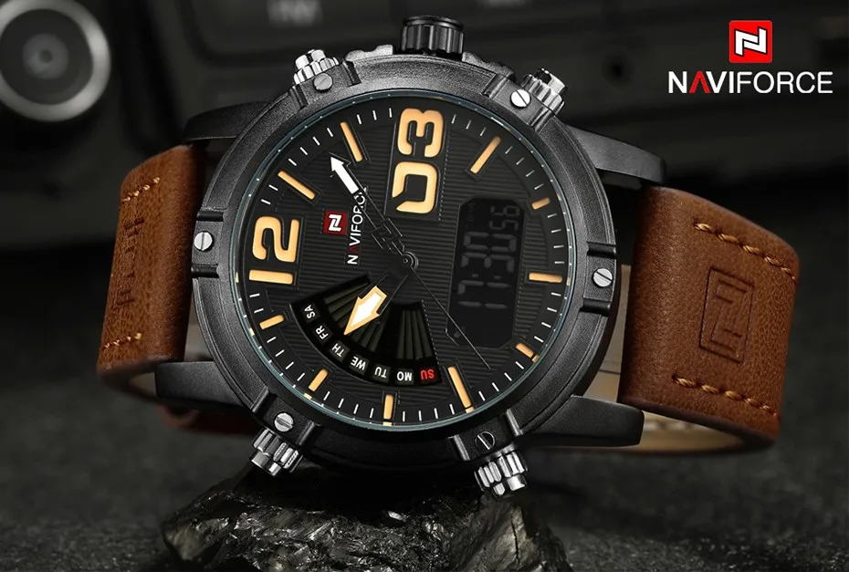 NAVIFORCE мужские модные спортивные часы, мужские кварцевые аналоговые часы с датой, мужские кожаные военные водонепроницаемые часы, Relogio Masculino