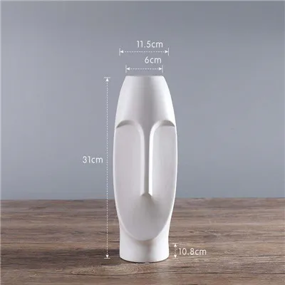 White B-31CM Скандинавские минималистичные керамические абстрактные вазы цветочный горшок черный и белый человек лицо креативный дисплей комната декоративная фигура форма головы - Цвет: White B-31CM