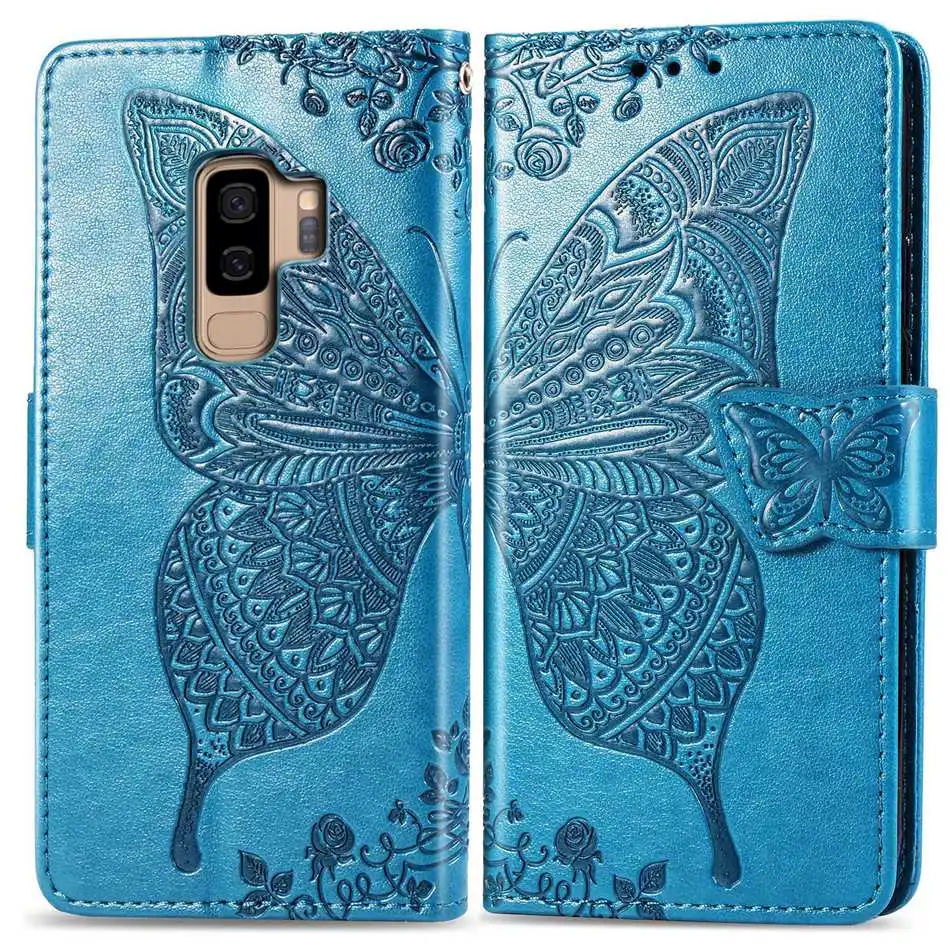 Кожаный чехол-бумажник с откидной крышкой для samsung Galaxy S8 S9 Plus S7 Edge, чехлы с бабочкой для телефона samsung Note 9 Coque