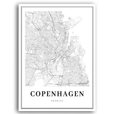 Черно-белый Утрехт CUENCA copenheng Карта города черно-белые плакаты холст живопись принты стены искусства картины в стиле поп домашний декор - Цвет: PICTURE A