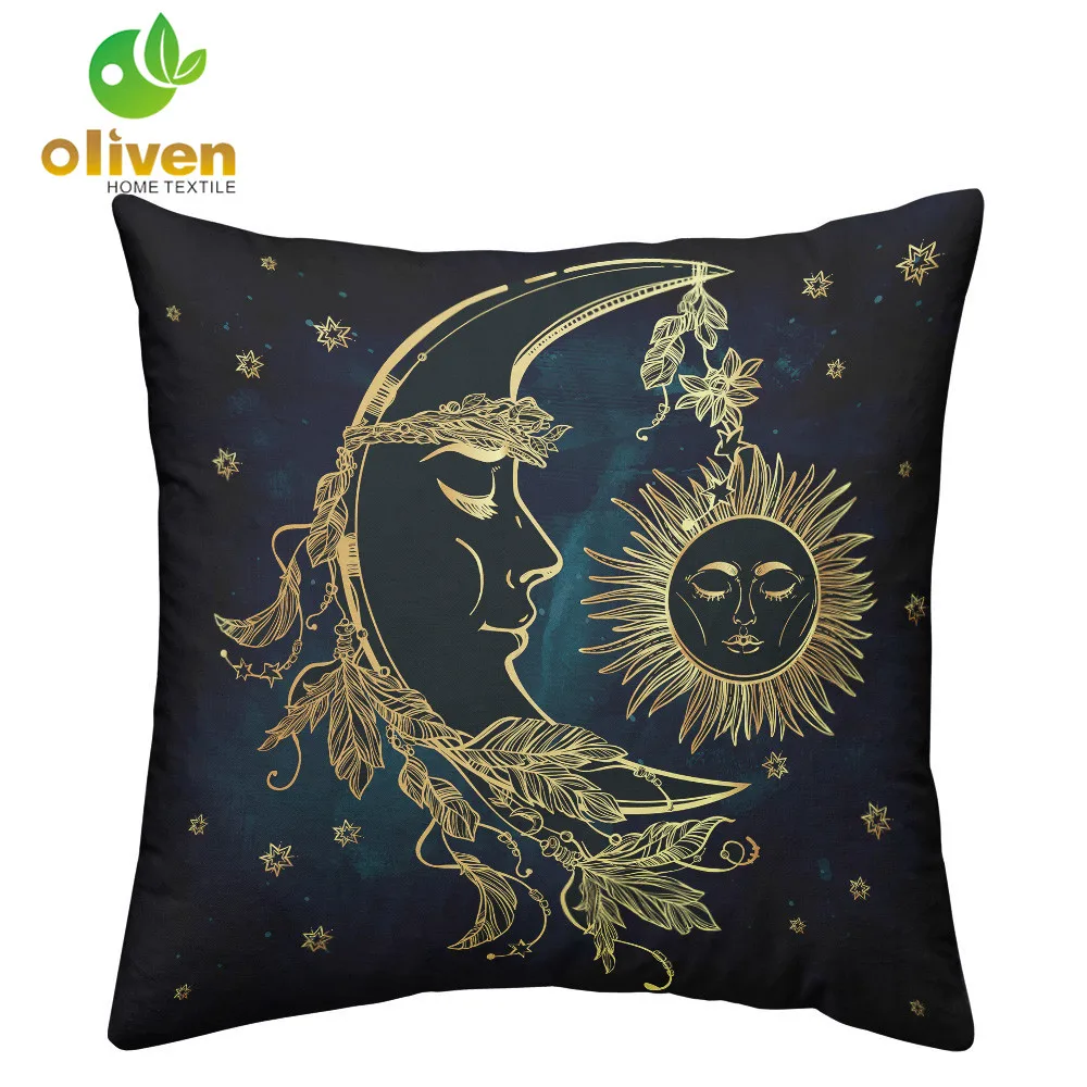 Черный золотой чехол для подушки богемная Луна Звезда Мандала Пледы Подушки