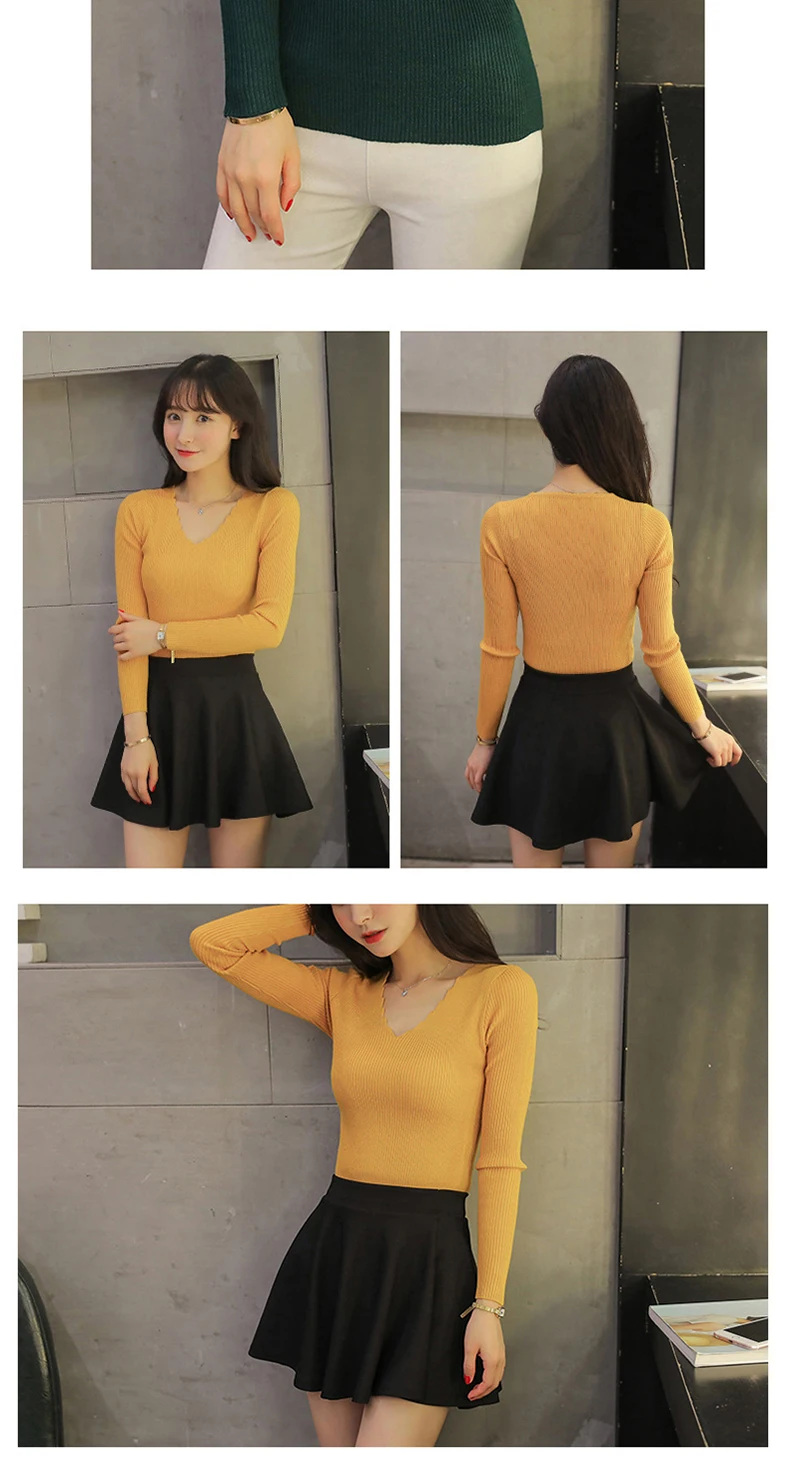 Pull Femme Hiver, Осень-зима, вязаные женские свитера и пуловеры, v-образный вырез, длинный рукав, одноцветные, тонкие, женские топы, Chandail Femme