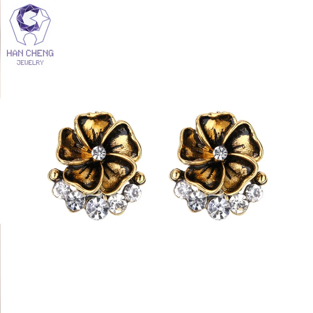 HanCheng новые винтажные серьги-клипсы с драгоценным камнем и цветком из горного