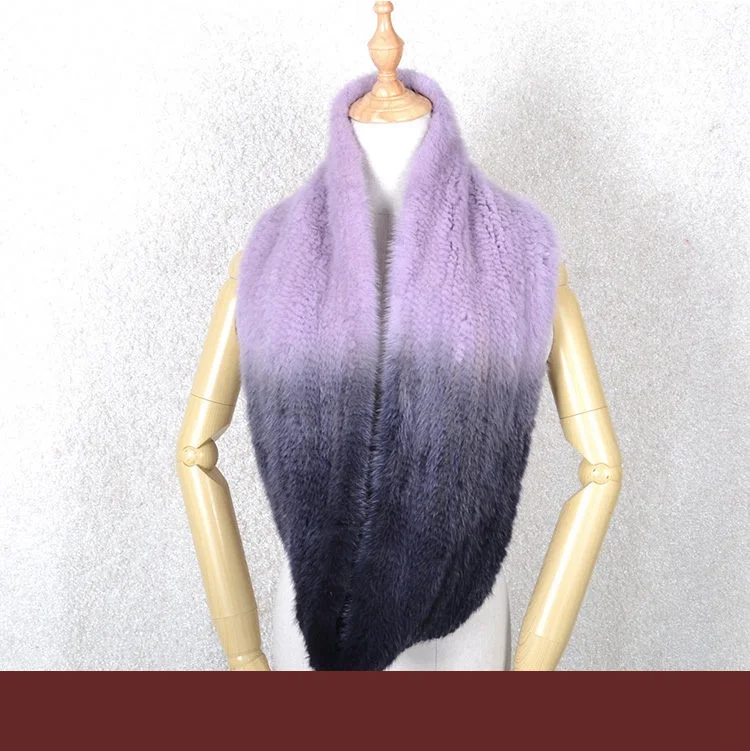 violet 025, женский шарф ручной вязки из натурального меха норки,, модный шарф из натурального меха, шарф для шеи, роскошная шаль из меха норки, зимняя - Цвет: violet