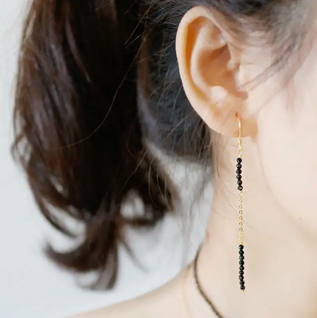 Простые натуральные черные висячие серьги с шариком из стерлингового серебра 925