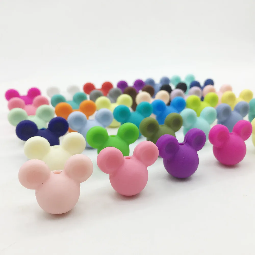 

20pcs/lot 24mm BPA Free Loose Silicone Mickey Beads Food Grade Teething Beads For DIY Silicone Baby Pacifier Teether Necklaces