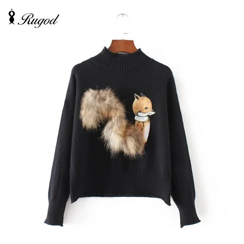 Кашемировый свитер для женщин зимние свитера и пуловеры с лисьим мехом хвостом