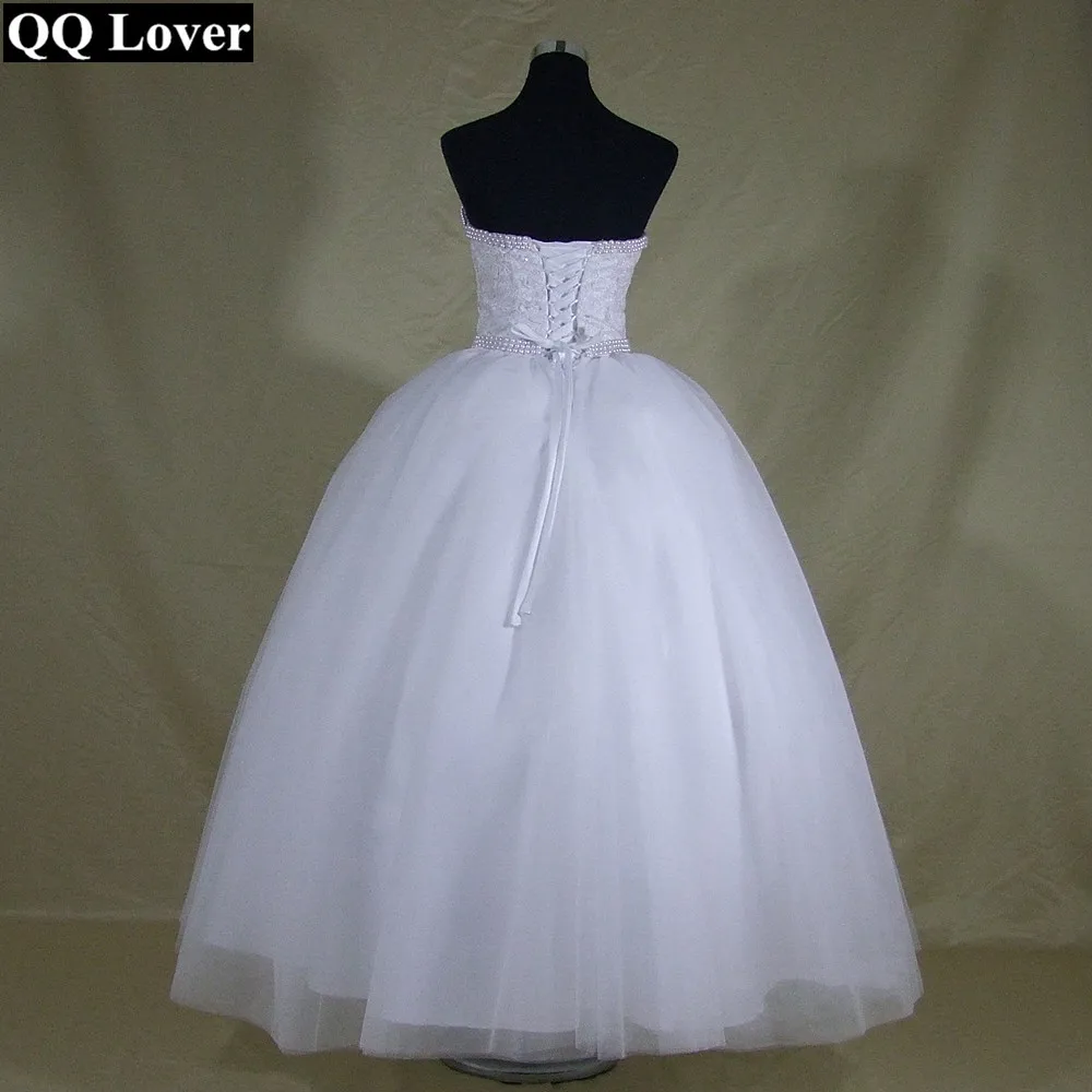 QQ Lover 2019 бальное платье Бандажное свадебное Милая Кружевная жемчужины Блестки Q2604