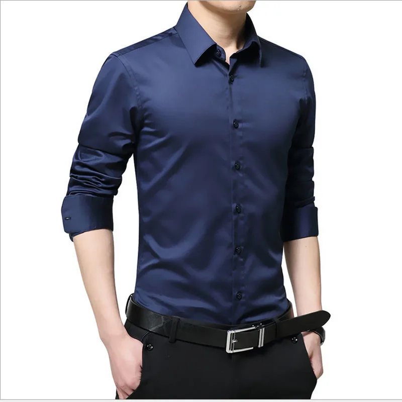 Men's plus size Slim fit shirts 2020 Summer Fashion mercerized cotton long-sleeve dress Men Casual overhemd man | Мужская одежда