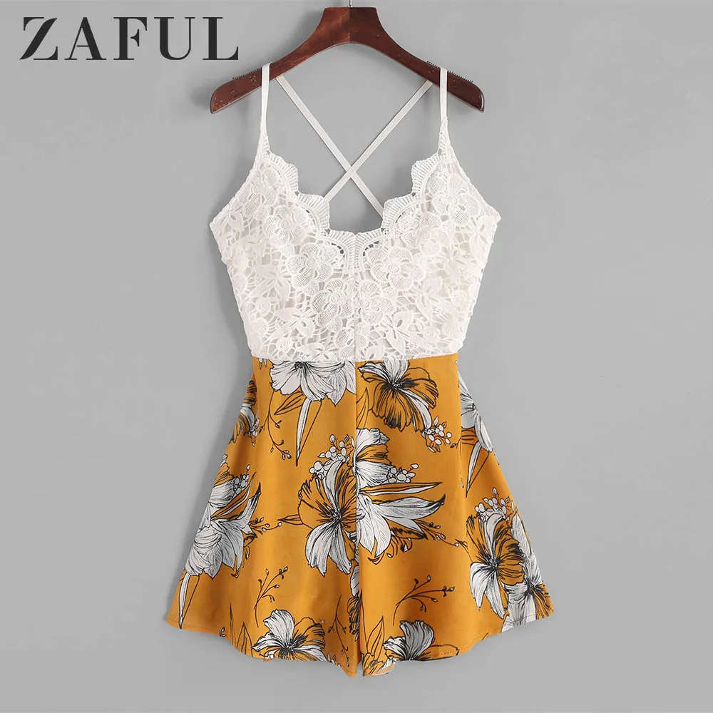 Женский комбинезон на бретельках ZAFUL с узлом спине и цветочным принтом без