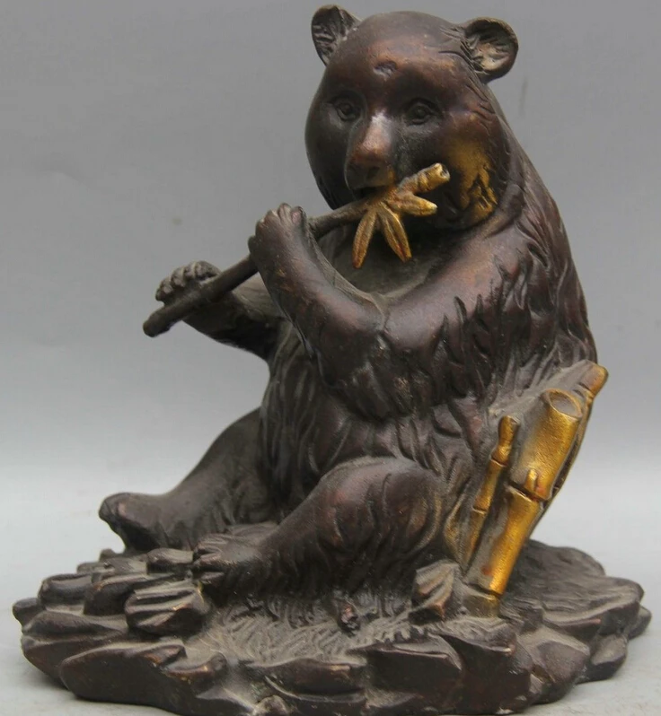 song voge gem S2433 6 Chinese Fengshui Folk Bronze seat panda bear cat bamboo Statue sculpture | Дом и сад