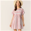 SHEIN Контрастное Полосатое Платье С Оригинальным Рукавом Женское Летнее Многоцветное Платье С Короткими Рукавами И Круглым Вырезом