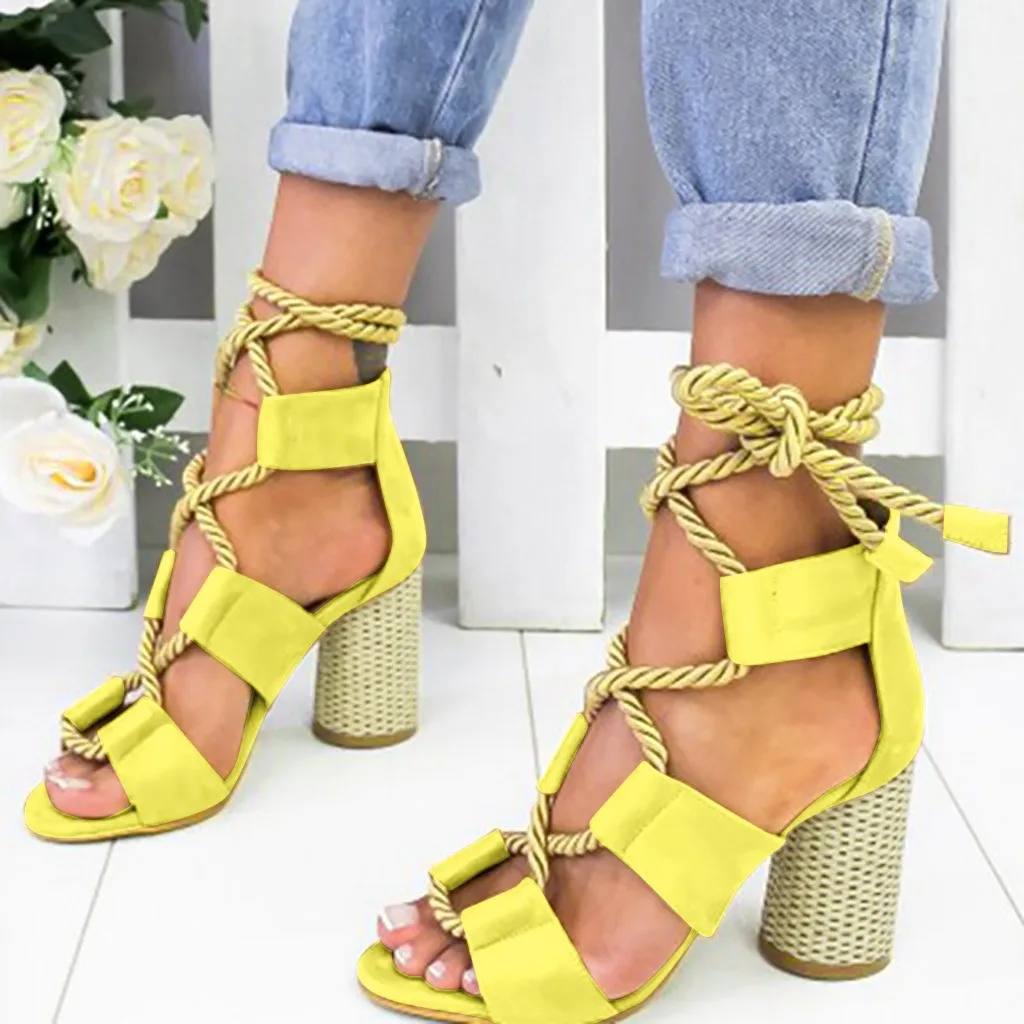 Rome High Round Heels Sandal Women Hemp Rope Ankle Staps Gradiator Sandals Fashion Summer Ladies Retro Shoes Zapatos De Mujer 25 | Обувь