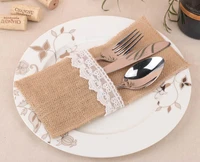 free shipping lace linen tableware bag holiday wedding knife fork bag red wine bag simple type environmental protection linen
