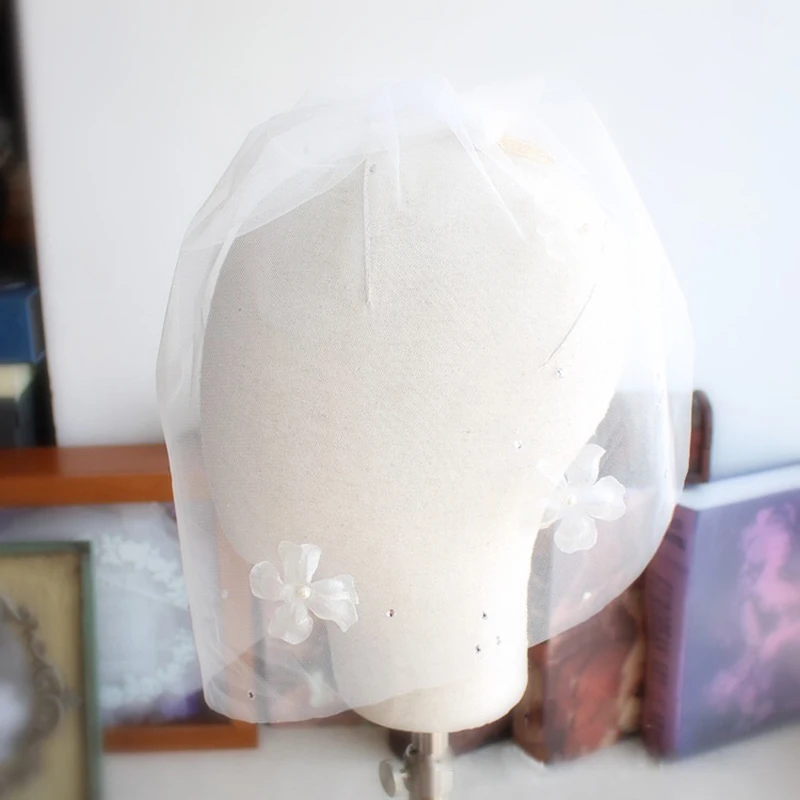 Элегантная Цветочная свадебная вуаль для волос короткая Румяна Фата невесты