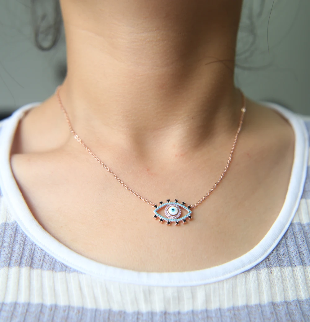 promotion New rose gold color evil eye micro pave cz stone fashion women jewelry necklace | Украшения и аксессуары