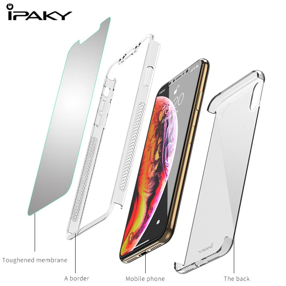 IPAKY Clear 360 градусов полная защитная обшивка из закаленного стекла чехол для iPhone X XS Max XR X прозрачный задний Чехол со стеклом Coque