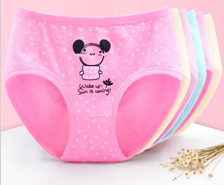 

2psc/lot New Style Girl Underwear Cartoon Wave Point Pattern Girl Pure Cotton Briefs Kids Panties Various Colour Optional