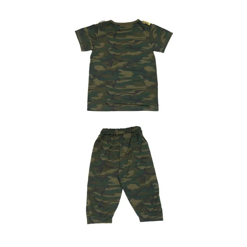Camouflage Pistol Kid Clothes Cotton Short Sleeve T Shirt Calf-pants Summer Children Outfits Boys Girls Sets Clothing | Детская одежда