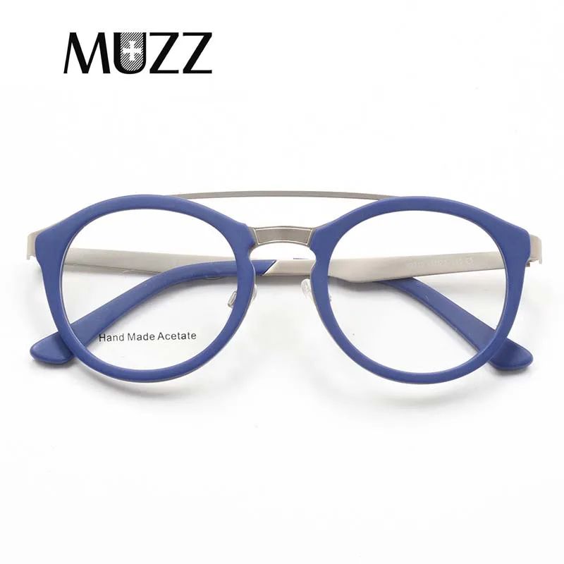 MUZZ ацетатные очки для близорукости, оправа, круглые винтажные очки с двойным пучком, оправа, прозрачные Линзы для очков, линзы по рецепту, мужские очки - Цвет оправы: C3