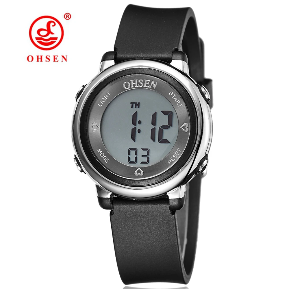 Новинка OHSEN Брендовые женские спортивные цифровые ЖК-часы 50 м для дайвинга с черным циферблатом и силиконовым ремешком водонепроницаемые наручные часы relogio feminino