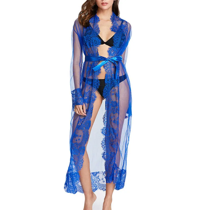 Женское кружевное прозрачное белье ночное с длинным рукавом | Женская одежда